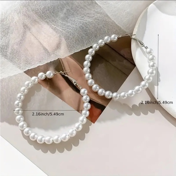 Large Pearl Hoop Earrings, NWT - Picture 3 of 4